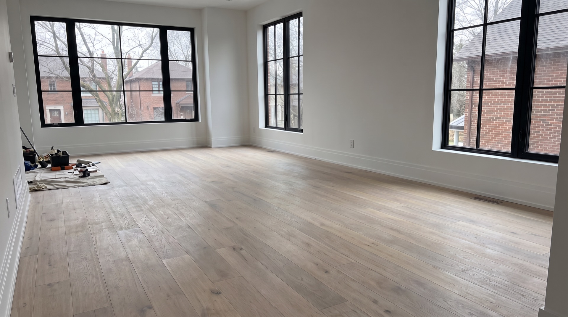 Hardwood floor sanded back to raw, fresh grain